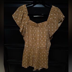 Mustard Ruffled Blouse with White Pattern